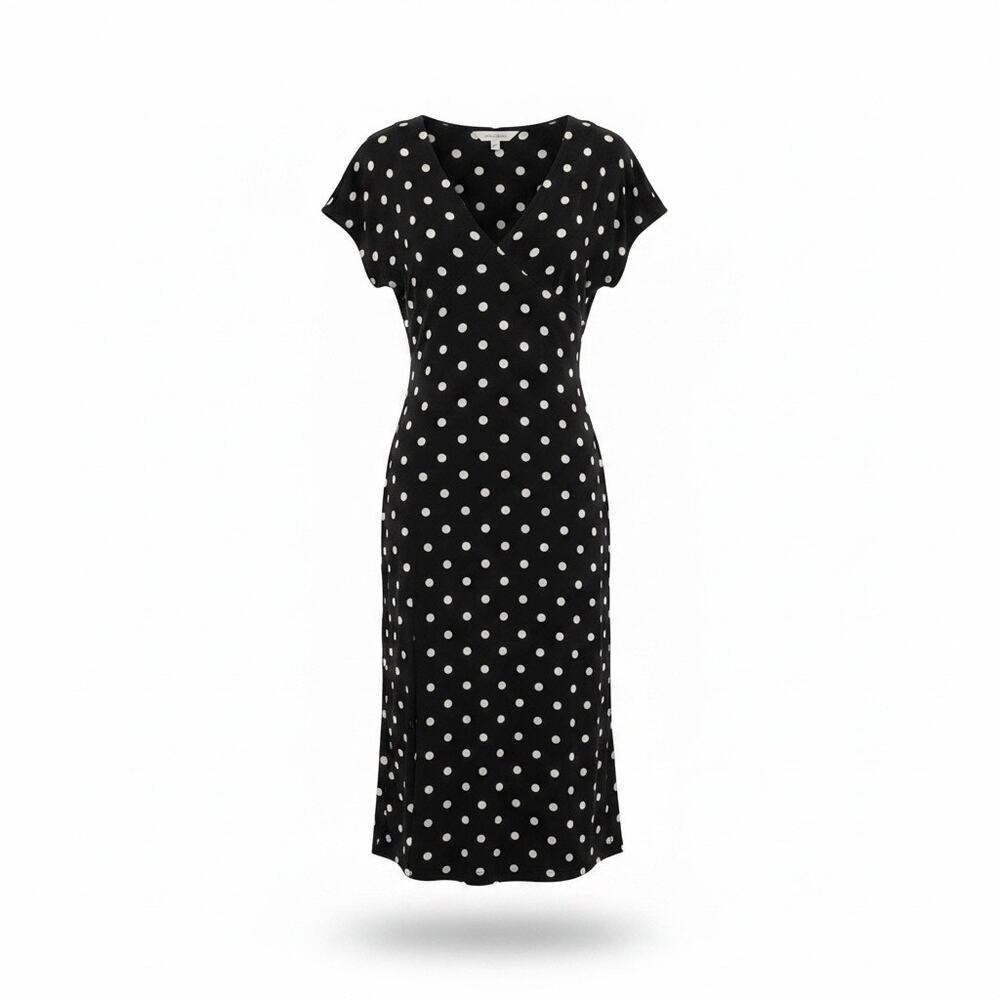 Madewell Women's Black Polka Dot Midi Dress Short Sleeve Size 2